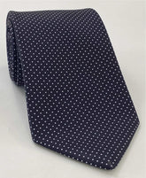 Macclesfield Print Pin Dot Silk Tie White on Midnight Blue MCPDT-39